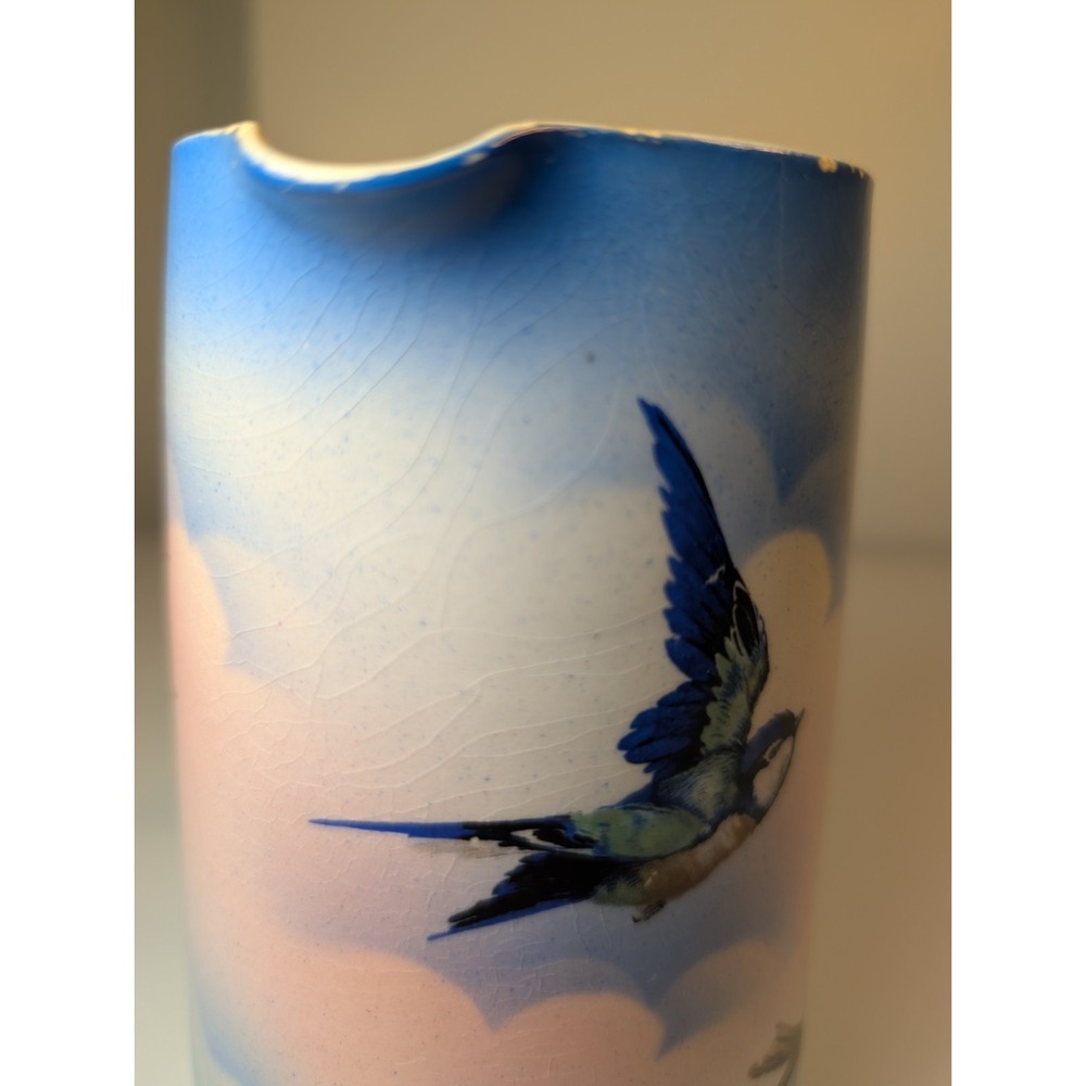 1940 Staffordshire England Blue And White Swallow Grenville Pottery Pitcher Bird - Picture 3 of 9